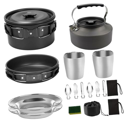 Set de cuisine camping ustensiles légers poêle casserole et théière randonnée