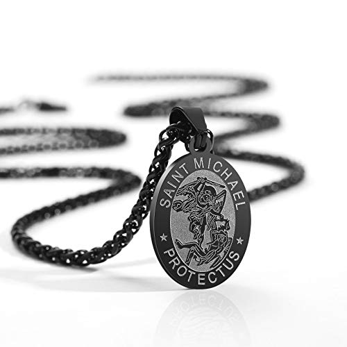 Rs Black St. Saint Michael Pendant Necklace For Men Boys Stainless Steel Medal Catholic Patron Women Girl #TOP1
