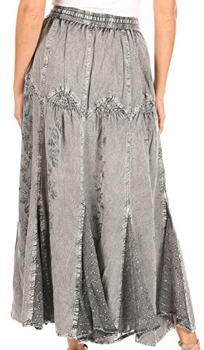 Sakkas Olivia Womens Maxi Bohemian Gypsy Long Skirt with Elastic Waist and Lace2