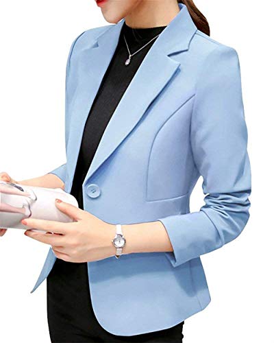 ORANDESIGNE Damen Cardigan Elegant Blazer Langärmliger Anzugjacke Einfarbig Blazer Business Slim Fit Bolero Jacke Anzug Trenchcoat Hellblau DE 36