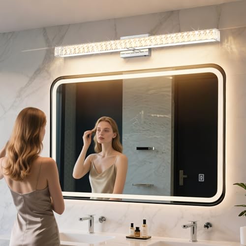 Image of SOLFART Crystal Vanity Lights for Bathroom, 5 Color Adjustable Vanity Lighting Over Mirror,40 Inch Chrome LED Lighting 5CCT