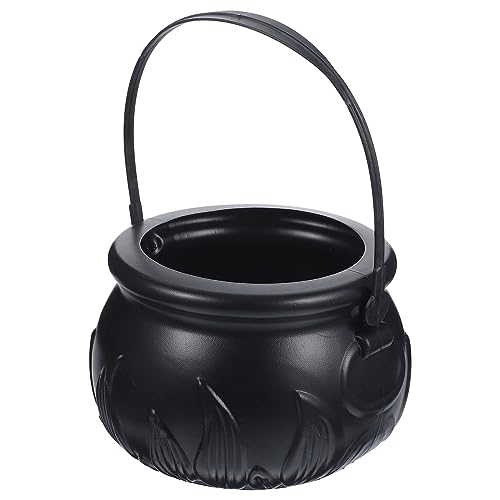 BESPORTBLE Black Cauldron with Handle, 7.8x5.5 inch Halloween Witches Cauldron Serving Bowls, Black Plastic Candy Bucket for Halloween Party Indoor Outdoor Home Kitchen Decorations