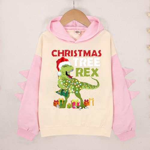Generic Boy's Fleece Sweatshirts Little Boys Girls Christmas Dinosaur Letter Hoodie Pullover Sweatshirt (Pink, 6-7 Years)3