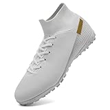 HaloTeam Men's Soccer Shoes Cleats Professional High-Top Breathable Athletic Football Boots for Outdoor Indoor TF/AG,R2150 White,3 US