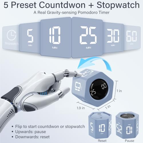 Image of Rotating Productivity Timer 5, 25, 10 30,60 Mins Preset Stopwatch, Desk Flip ProductivityTimer, ADHD Tool Hexagon, Vibration /Mute /Alarm, for Work, Study, Back to School, Kitchen, Blue