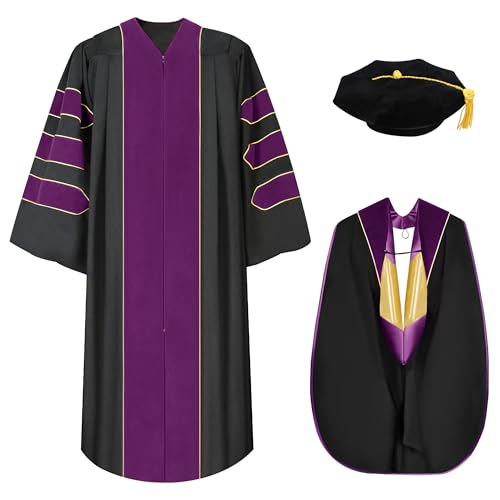 Robe de doctorat violette avec capuche et tam à 8 côtés taille 57 US pour remise de diplôme