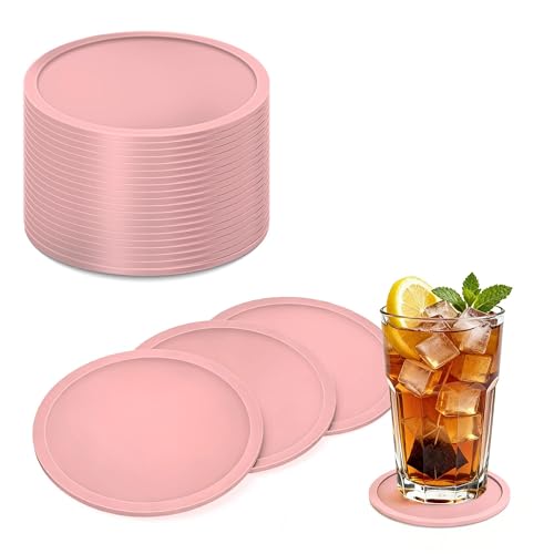 HELIMIAO Posavasos de silicona con soporte, posavasos de cristal antideslizante con borde alto para protección contra fugas, resistentes al calor, posavasos para mesa de café, mesa de comedor y bar