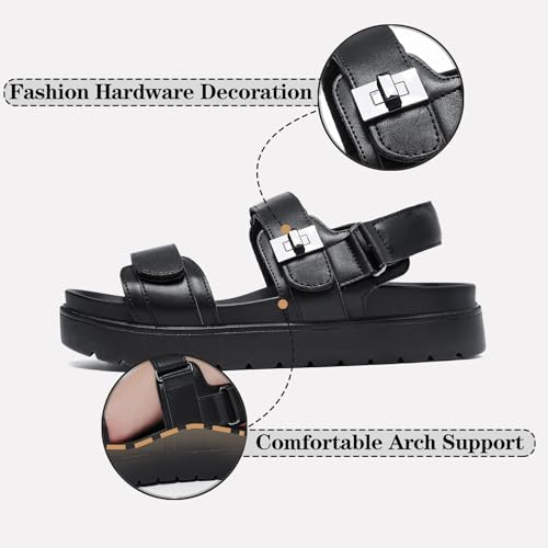 ZEENXIUYA Women's Thick Platform Sandals Comfort Adjustable Double Strap, with Soft Cushioned Footbed Open Toe Sandals, Arch Support Summer Beach Slip On Leather Flat Sandal3