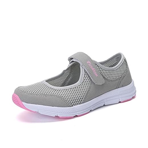 Löparskor dam sneakers ventilerande sneakers lätta löparskor sportskor fritidsskor dam mesh kardborreband sport lätta fritidsskor joggingskor lätta halkfria skor, GRÅ, 35