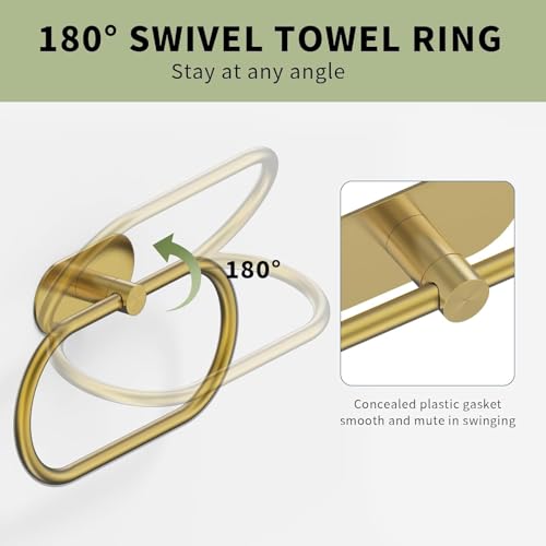 Image of OSLEN Luxury Gold Towel Ring Holder for Bathroom - Self Adhesive, No Drill Installation, Rust Resistant Stainless Steel & Zinc Alloy Hand Towel Hanger for Bathroom, Kitchen & Wash Basin
