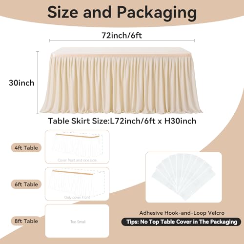 Leegleri 72Inch Long Beige Polyester Table Skirt for Rectangle Tables, Wrinkle Resistant Pleated Ruffle Table Cloth for Banquet,Wedding,Trade,Baby Shower(Table Cover Not Included) - Thumbnail 2
