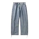 Pantalones vaqueros de cintura elástica para hombre, talla grande, con cordón, ajuste holgado, casuales, holgados, de pierna recta, ajuste clásico, pierna recta, resistente, pantalones de chándal