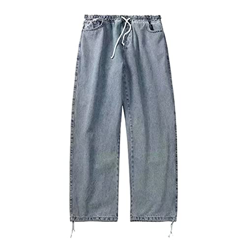 Mens Jeans Relaxed Fit Drawstring Elastic Waist Wide Leg Baggy Denim Pants with Pockets Casual Trousers Streetwear2