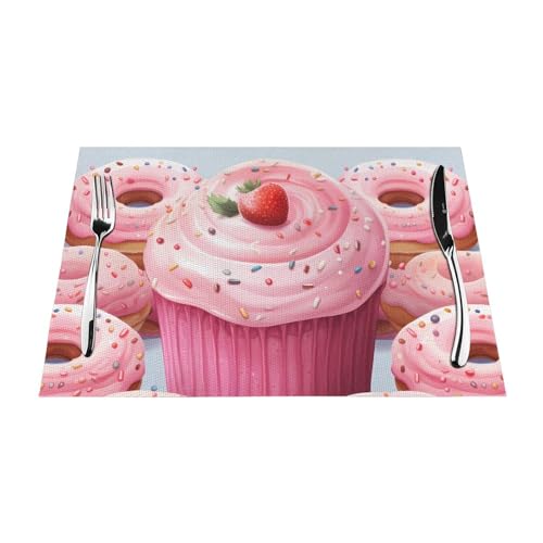 6 Sets de table en vinyle tissé rose beignet pour votre cuisine - 6