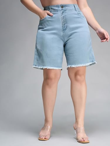 Image of Miss Chase A+ Women's Regular High Rise Mild Distress Regular Denim Skorts