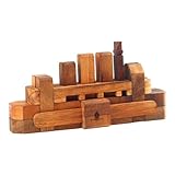 Wooden Kumiki Brain Teaser Puzzle for Adults – Handmade 3D Interlocking Wooden Puzzle Game – Classic Japanese Logic Puzzle – Mind Challenge Gift for Adults, Wooden Desk Toy & Decor (Boat)