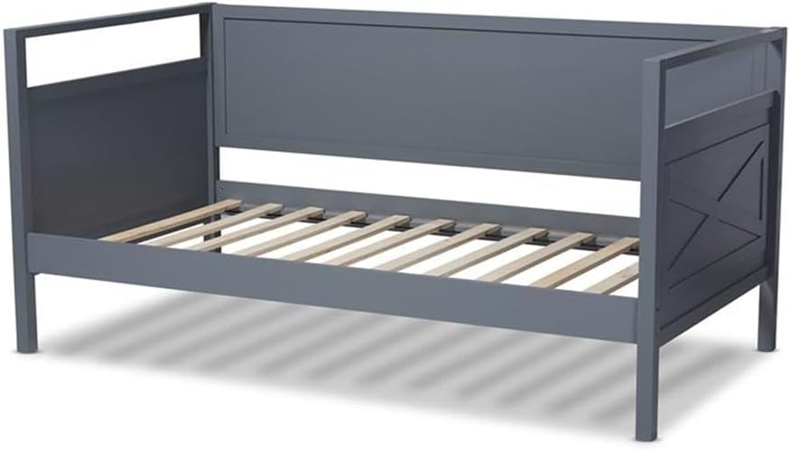 BOWERY HILL Cottage Farmhouse Wood Twin Daybed, 78.3 in x 41.5 in x 37.8 in, Rubberwood/MDF/LVL Construction, Gray Finish, Cut-Out Side Panels, Inset Detailing, Versatile Sofa Bed for Guestroom Use