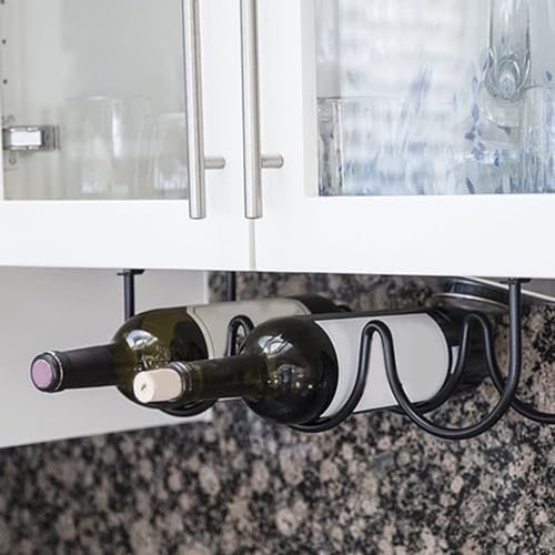 HEBEOT Wall Mounted Under Cabinet Wine Rack Wrought Iron Liquor Bottles Organization Rack Decor Kitchen Storage For Bar Kitchen Black