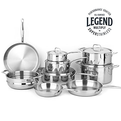Legend 5 Ply 14 Pc All Stainless Steel Heavy Pots & Pans Set | Professional Quality Cookware 5Ply Clad Home Cooking & Commercial Kitchen Surface Induction Oven Safe | Non-Teflon Pfoa, Ptfe & Pfos Fre #TOP6