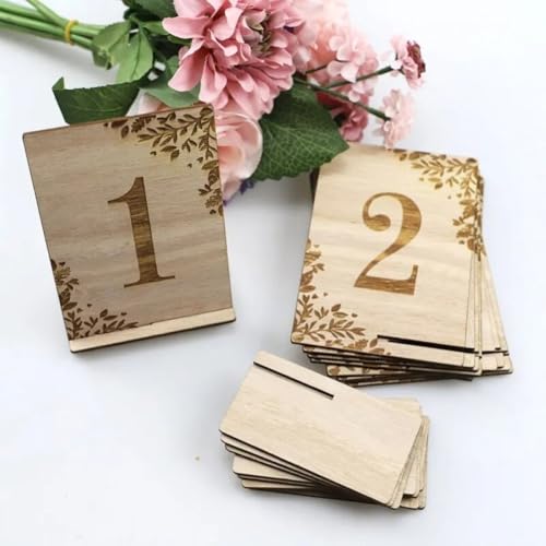 Números de mesa de madera grabados para decoración de eventos elegantes 7