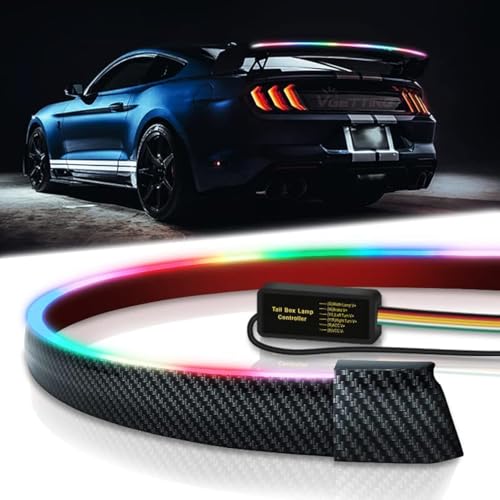 VGETTING Universal Car Spoiler Light Strip, 50 Inch RGB LED Third Brake Light Bar for Cars Rear Spoiler Lip,Trunk Roof Wing, Carbon Fiber Sequential Light Strip with Turn Signal
