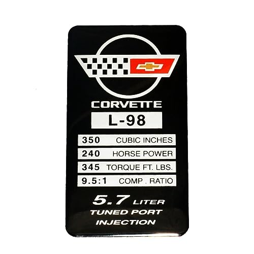 Image of 1Pc C4 Corvette 1990 L98 Engine ID Spec Metal Data Plate Emblem 3D Badge Nameplate 240 HP, 345 TQ Engine ID Replacement for Corvette