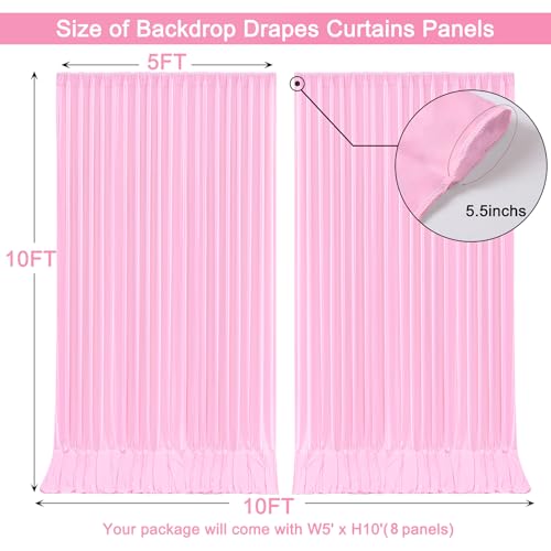 Image of 40x10ft Pink Backdrop Curtain for Wedding Parties Wrinkle Free Fabric Light Pink Drapes Backdrop Decoration for Baby Shower Birthday Photography Decoration 8 Panels, 5ft x 10ft