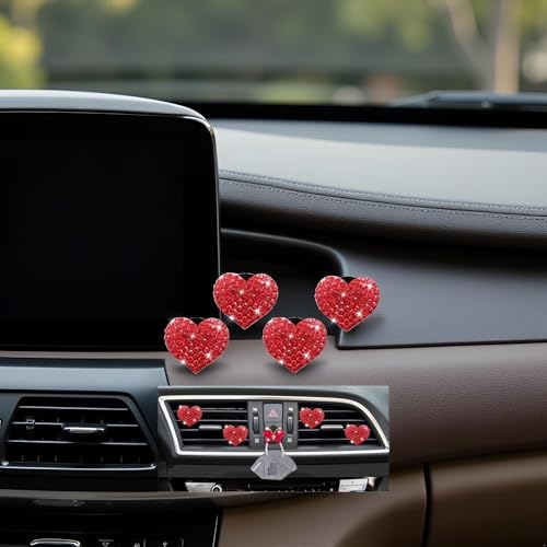 Image of 5 Pcs Bling Red Hearts Air Vent Clips, Heart Shape Crystal Car Air Vent Clip Charm Car Air Fresheners for Women Rhinestone Diffuser Vent Clip Cute Decor Bling Cars Accessories,Interior Accessories