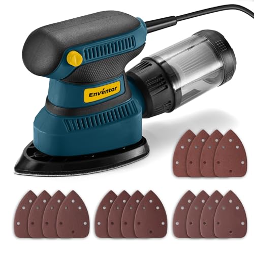 Image of Enventor Detail Sander, 15,000 RPM 1.7A 210W Compact Electric Sander with 16Pcs Sandpapers, Dust box, Soft Grip Handle Tight Spaces Sanding, Polishing