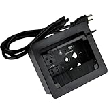 Tabletop Brush Cable Cubby Connectivity Box with 2 AC Power + 1 USB-A Charger + 1 USB-C Charger + 4 Cable Holes with 5.58ft Power Cord for Conference Office(Black)
