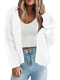Women's 2024 Fall Open Front Long Lantern Sleeve Cardigan Oversized Chunky Outwear White