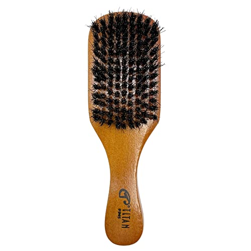 Titan Wave Brush For Men For Women All Hair Textures – 1pc, 100% Natural Boar Bristles Wooden Handle, Wooden Hair Brush
