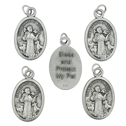 5 Pack Of Saint Francis Of Assisi Oval Pet Medals | "Bless And Protect My Pet" | Patron Saint Of Animals | Great Catholic Gift | Attach To Collar Or Pet Crate | Made In Italy #TOP27