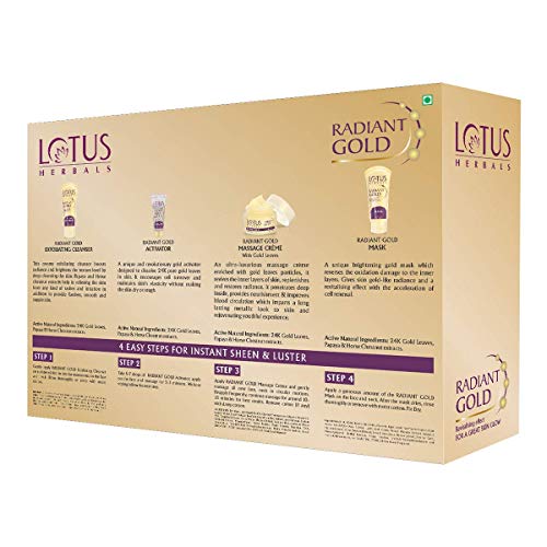 Lotus Herbals Radiant Gold Facial Kit for instant glow with 24K Pure Gold & Papaya 170g (Multi Use) - Image 3