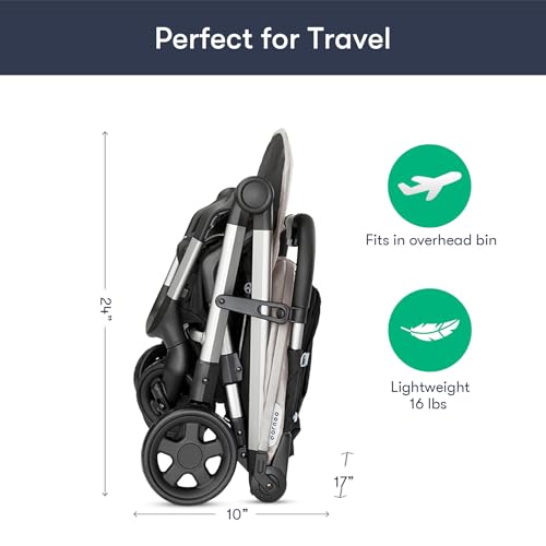 Colugo Compact Stroller+ Lightweight Foldable Travel Stroller for Airplane, Baby Toddlers & Infants with New One-Hand Fold, Reclining Seat, Rain Cover, Carry Backpack & Cup Holder (Black) - Image 4