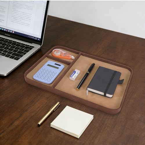 SITHON Valet Tray Trendy Organizer, Premium PU Leather Stylish and Organized Multifunctional Catchall Bedside Vanity Tray Nightstand Caddy Holder for Keys, Watch, Wallet, Jewelry and More (Brown)