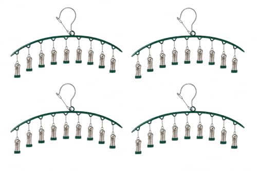 Image of Vastra Leggings Organizer for Closet, Metal Pants Hanger with 10 Rubber Coated Clips, Space Saving Wardrobe Organizer for Leggings, Jeans, Scarves, Dupattas, Towels & Baby Clothes (4, Green)