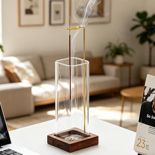 Ceremony Räucherstäbchen Halter, Räucherstäbchenhalter mit Abnehmbarem Aschefänger Aus Glas,Incense Holder spirituelle deko Yoga deko