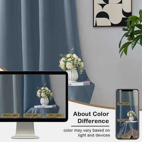 Image of Extra Long 10 FT Blackout Curtains for Patio 120 Inches Long 2 Panels Set, Solid Thermal Insulated Energy Saving Rod Pocket Window Treatment Curtains Blackout Drapes, W50xL120, Stone Blue