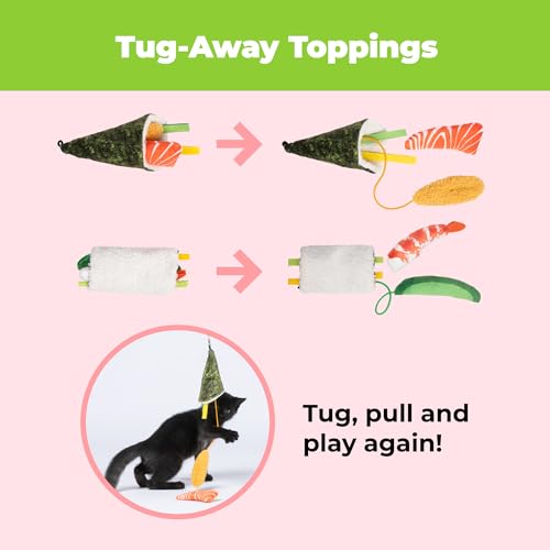 Image of Catify by Best Pet Supplies Interactive Sushi Set Catnip Cat Toy for Indoor Cats & Kittens, Plush Pull-Out Toppings Chew Toys, Durable, Soft, Enrichment Play