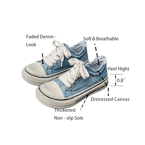 Women's Chunky Canvas Sneakers, Retro Cool Faded Denim - Look, Soft & Breathable, Comfy Frayed - Edge Trendy Shoes4