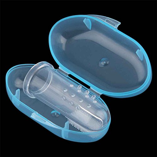 Mengonee Masajeador de goma suave infantil de los dientes del cepillo de dientes del dedo del bebé con la caja Cover