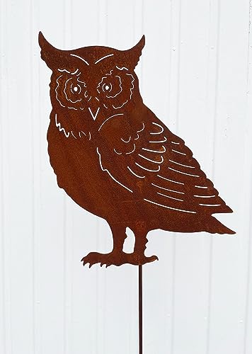 STEINFIGURENWELT GIEBEN Eule 40x35cm + Stab Gartenstecker Edelrost...