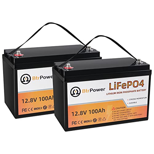 2 Pack 12V 100Ah Lithium LiFePO4 Deep Cycle Rechargeable Battery,Built-in 100A BMS,5000 Life Cycles, Perfect for RV, Solar, Marine,Off-Grid, Overland