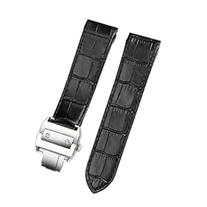 Genuine Leather Watch Strap for Cartier Santos Santos 100 Men and Women Leather Watchband 20mm 23mm (Color : Black-Silver, Size : 23mm)