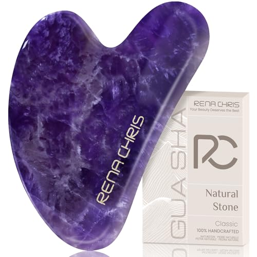 Image of Rena Chris Gua Sha Facial Tools: Natural Amethyst Guasha Tool for Face Acupuncture Therapy, Facial Massager for Jawline Sculpting and Puffiness Reducing (Purple)