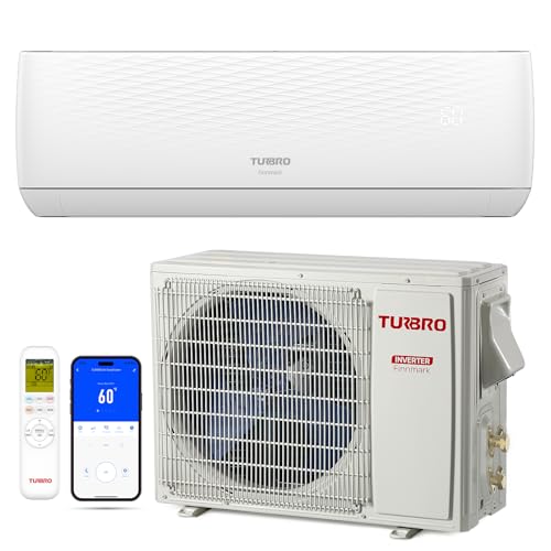 TURBRO 12,000 BTU Ductless Mini Split AC with Heat Pump, Inverter Compressor, 20 SEER2, 115V, R32...