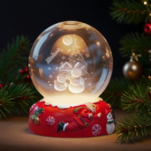 Image of L LOHAS LED 3D Crystal Ball Night Light-Laser Engraved Snowman | Red Holiday Base, Cute & Funny Christmas Night Light for Kids, 3000K Warm White for Christmas Party Decor