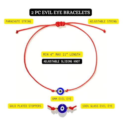 Zeytin 2pc Evil Eye Bracelets, Red String Bracelet, Red Bracelets for Women, Protection Bracelet, Evil Eye Jewelry, Pulsera Roja De Protection Mujer, Ojo Turco Pulsera2