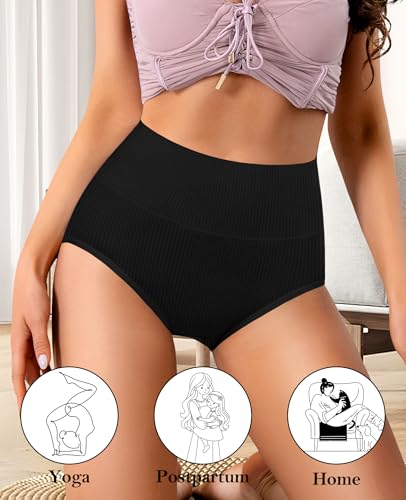Image of High Waisted Womens Underwear Cotton Tummy Control Postpartum Essentials Full Coverage Panties Soft Comfortable Briefs